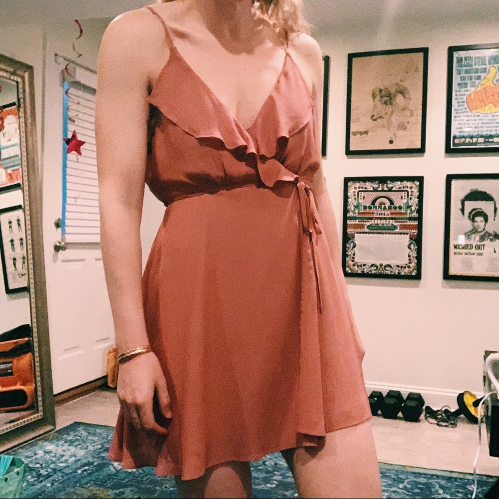 F21 coral wrap style dress